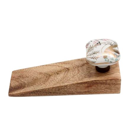 Golden Leaf Bird Square Ceramic Wooden Door Stopper